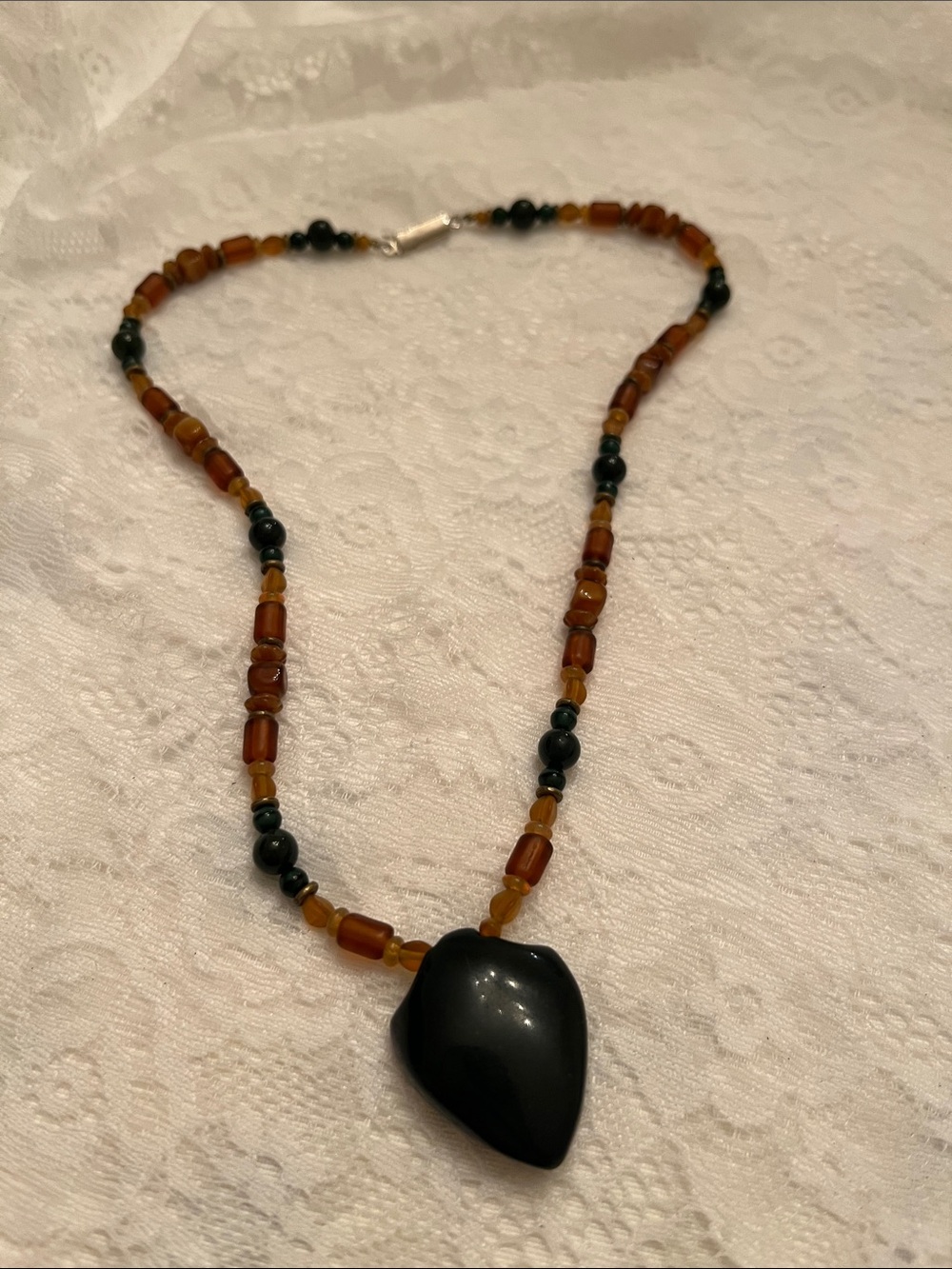Black Pendant Beaded Necklace - Women Jewelry